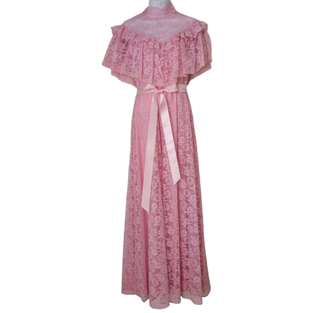 JC Penny 7/8 Pink Lace Vintage Dress Easter Prom Cosplay Costume Dainty Feminine